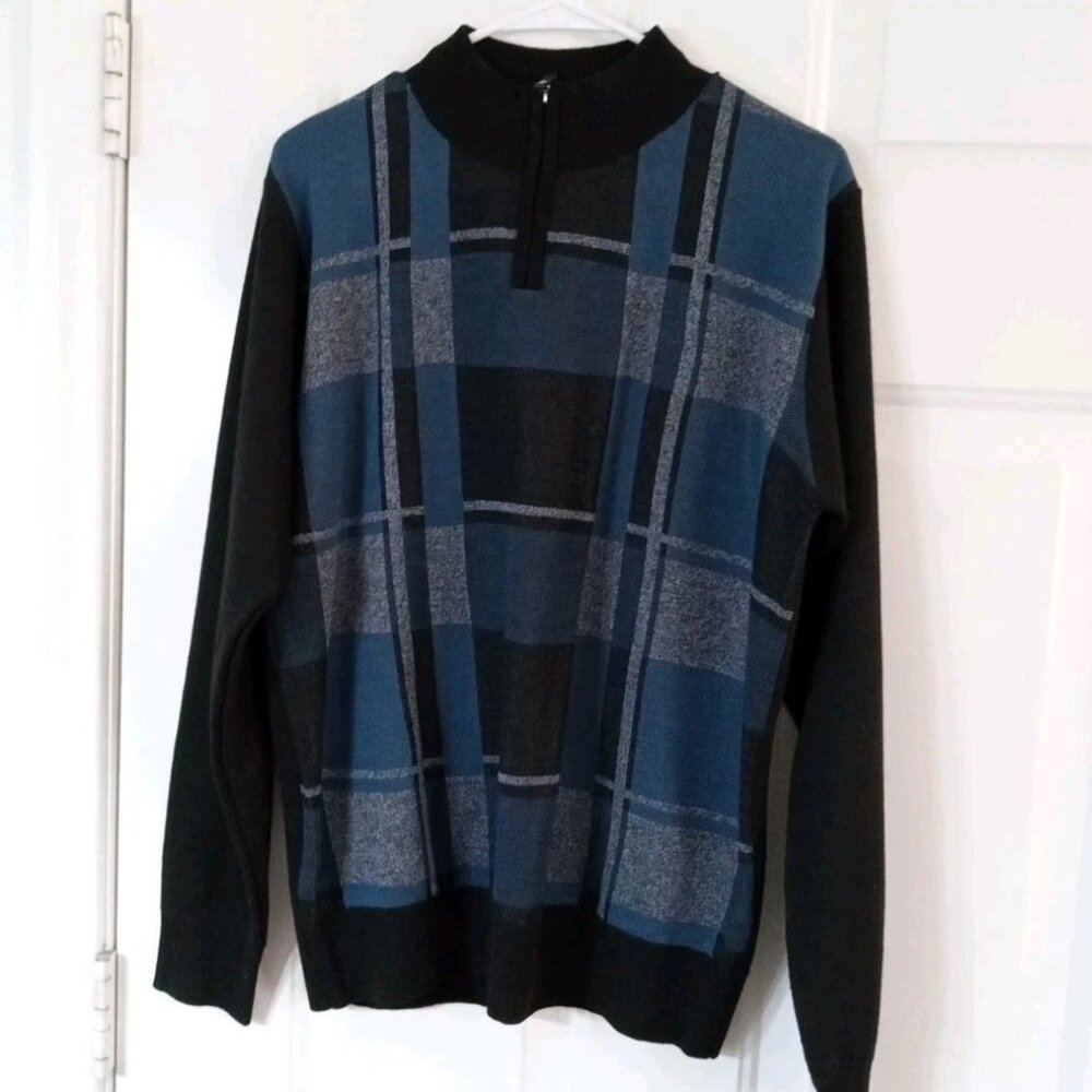 Studio by Omega Men's 1/4 Zip Sweater Pullover Black Gray Long Sleeve Size Small